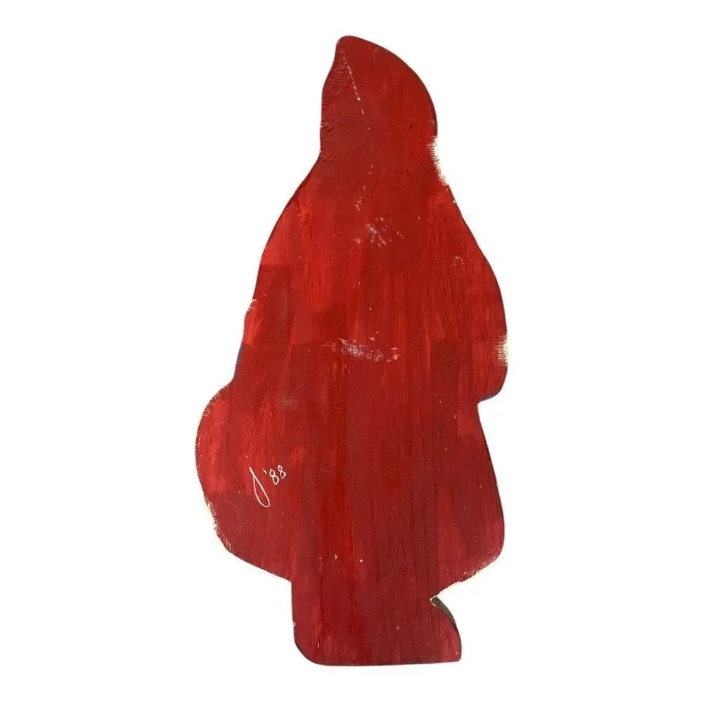 Vintage Hand Painted Wood Santa Claus Figure Folk Art Shabby Chic 1988